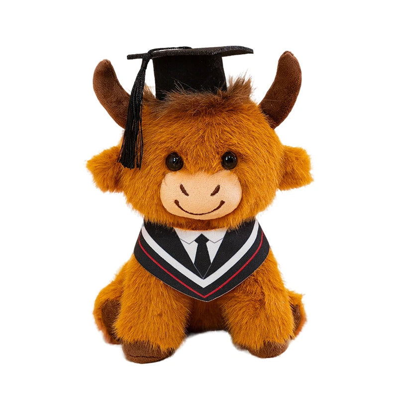 Hot New Sitting Pose Highland Cattle Plush Toys Soft Fluffy Cartoon Dr Cattle Doll Cute Graduation Gift To Friends Family