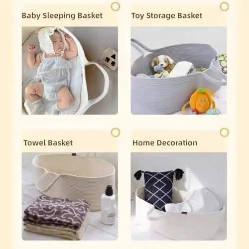 Newborn Infant Cradle Portable Outdoor Cotton Rope Woven Baby Sleeping Clothing Storage Nursery Storage Basket Toddler Nest Bed