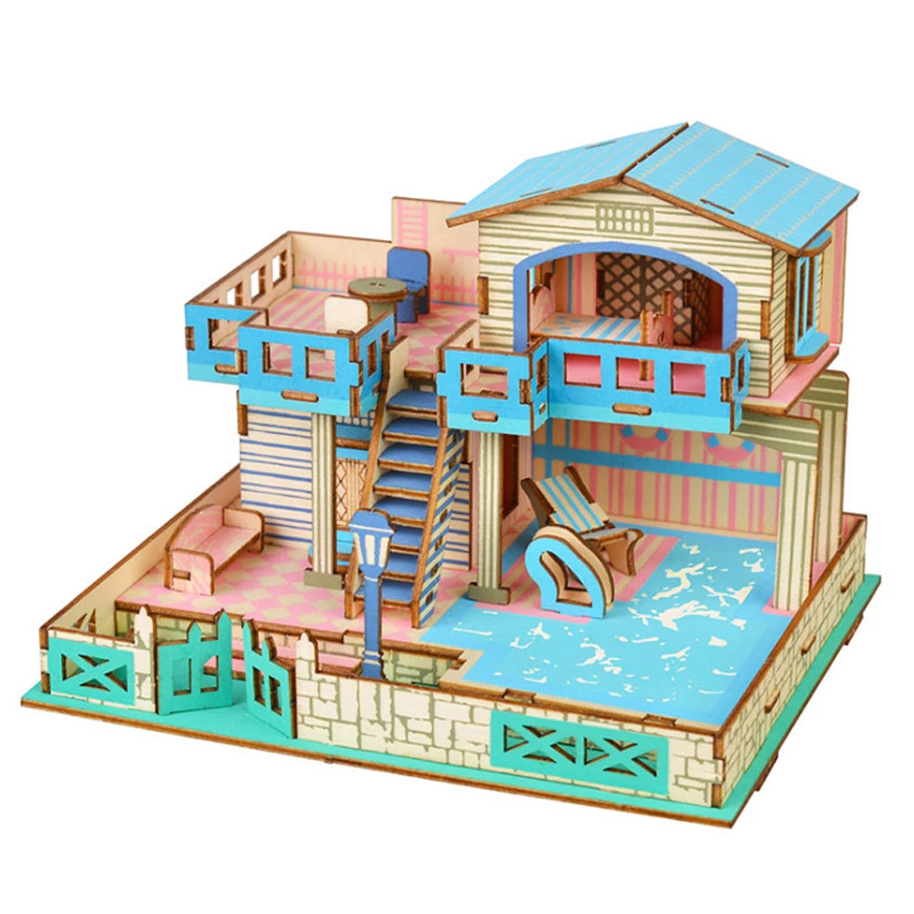 Handmade Wooden 3D Jigsaw Puzzle Game DIY Assembled Building Model Educational Early Childhood Toy for Kids Room Decoration Gift
