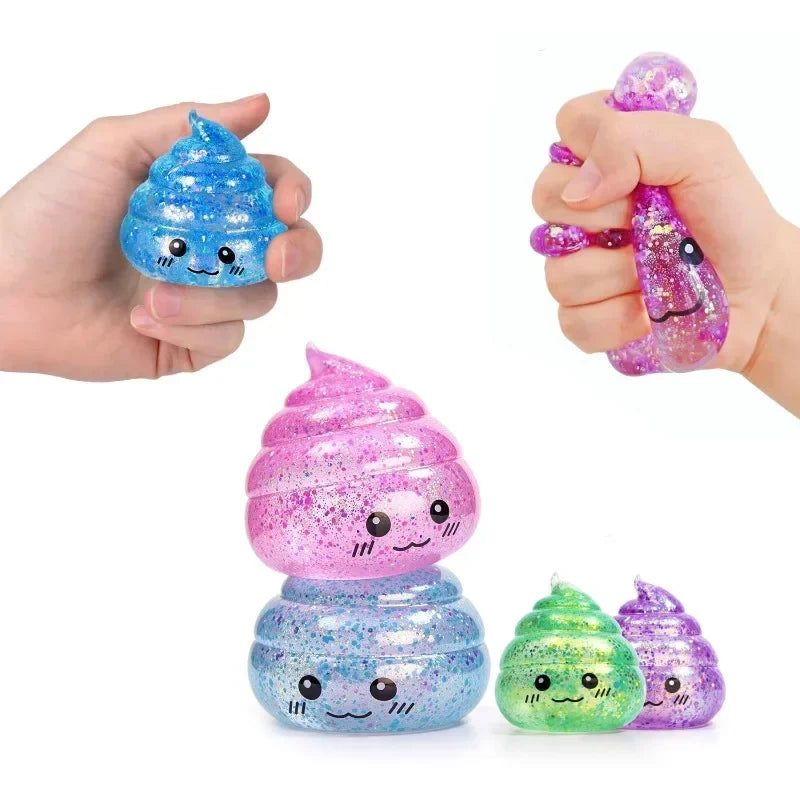 Novelty Squishy Poo Stress Ball Squishies Toys Glitter Funny Stretch Squeeze Fidget Toys for Kids Adults Party Prank Gift