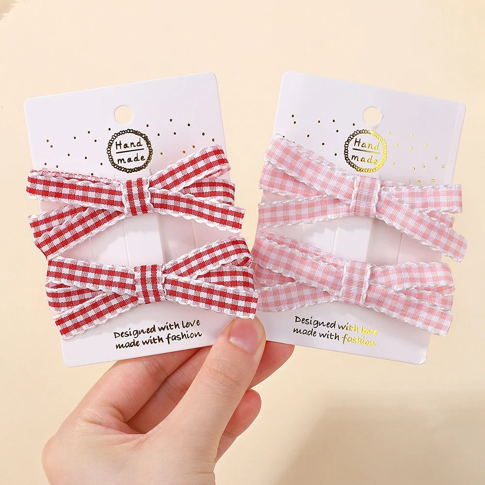 2Pcs Striped Bow Hair Clip Set Women's Sweet Hair Accessories Lovely Girl Headwear Hairpin for Dress up
