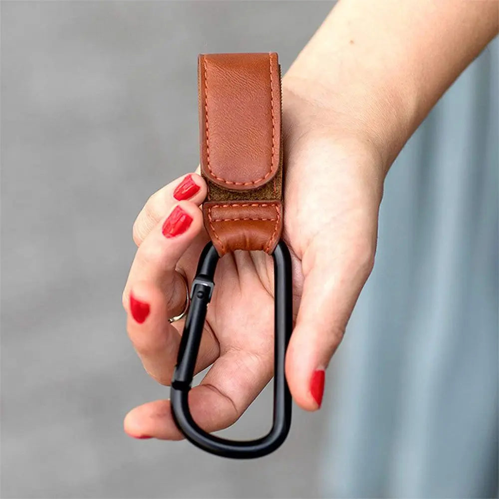Portable Aluminum Alloy Carabiner Hanging Bags PU Leather Stroller Hooks Clips Cart Organizer Pram Hook Baby Bag Stroller Hook