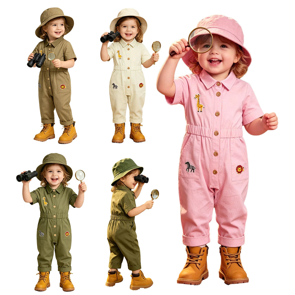 Toddler Baby Girls Zookeeper Suit Sleeveless Cute Animal Embroidery Tulle Dress Birthday Party Cake Smash Zoo Keeper Outfits