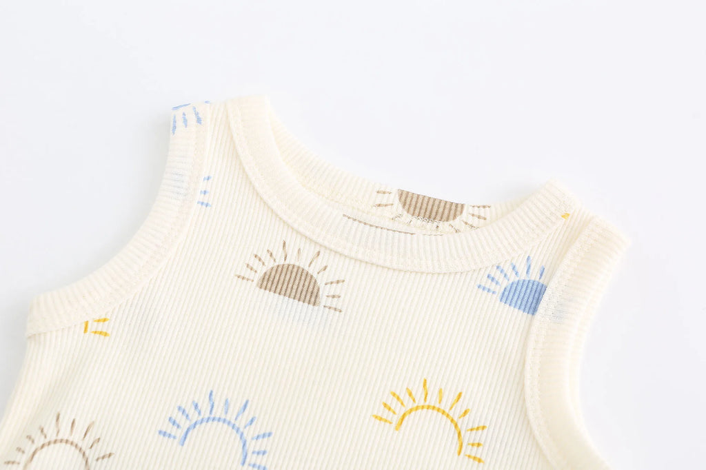 Cartoon 4-Piece Baby Boy Sleeveless Bodysuits+Shorts Clothing Set 100%Cotton Newborn Multi-piece Suit 0-12M Infant Clothes