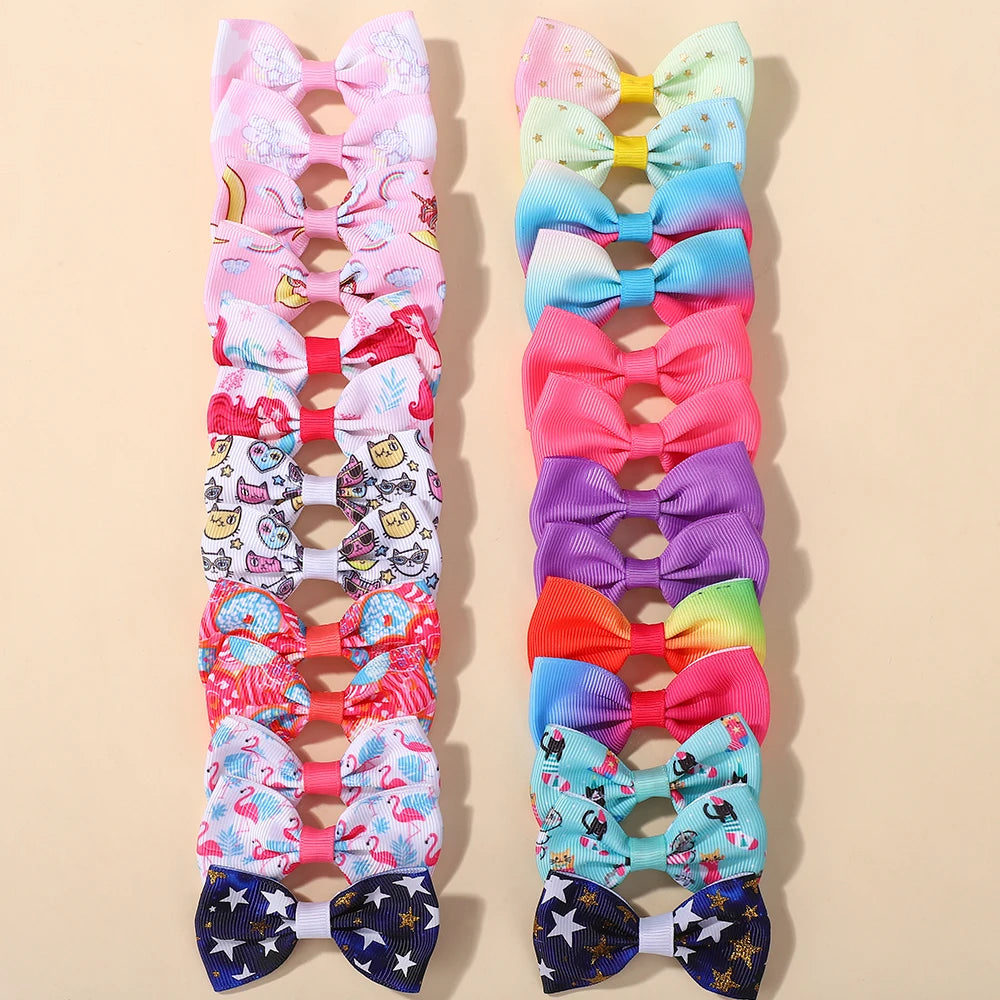 20Pcs cute baby bows hair clips for girls hair bangs lovely printing ribbon hairgripes kids casual party dress up headwear