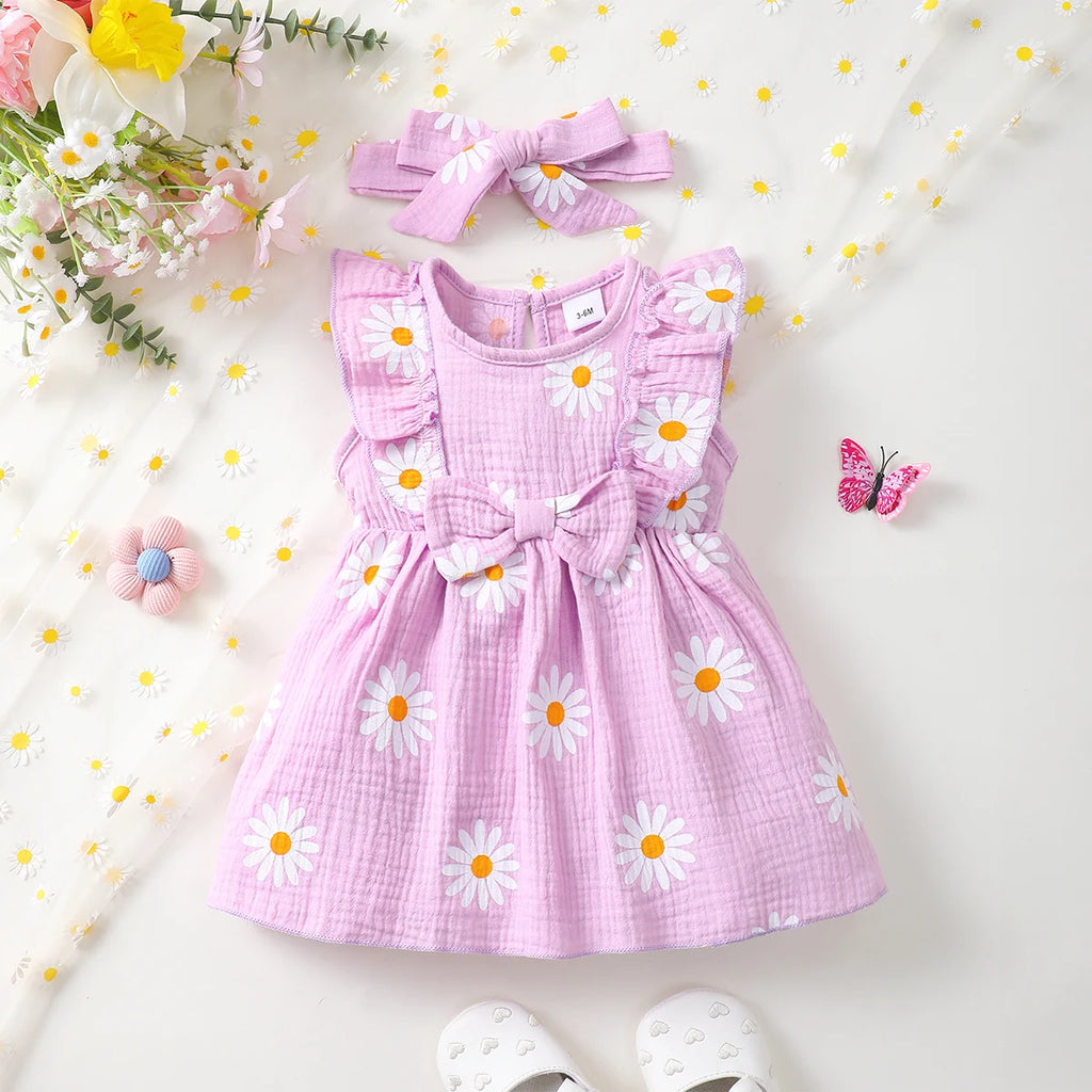 Summer  0-1 Years  Old  Infant  Baby Girls Daisy Print  Fashion  Sleeveless  Casual  Dresses