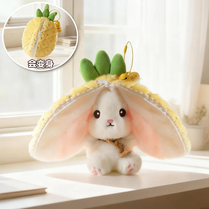 Hot Cute Fruit Bunny Plush Toy Creative Durian Pineapple Carrot Strawberry Turn Into Rabbit Soft Doll Birthday Christmas Gift
