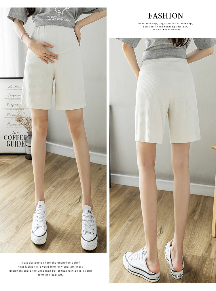 Summer Korean Style Pregnant Woman Ice Silk Shorts Knee-length Adjustable Waist Solid Color Maternity Wide Legs Straight Shorts