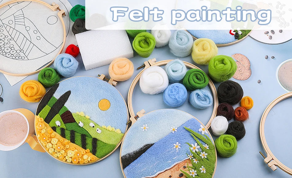 GATYZTORY DIY Wool Painting Kit With Frame Felting Needles Handmade Picture Kit Hot Air Balloon For Home Decors Crafts Gift