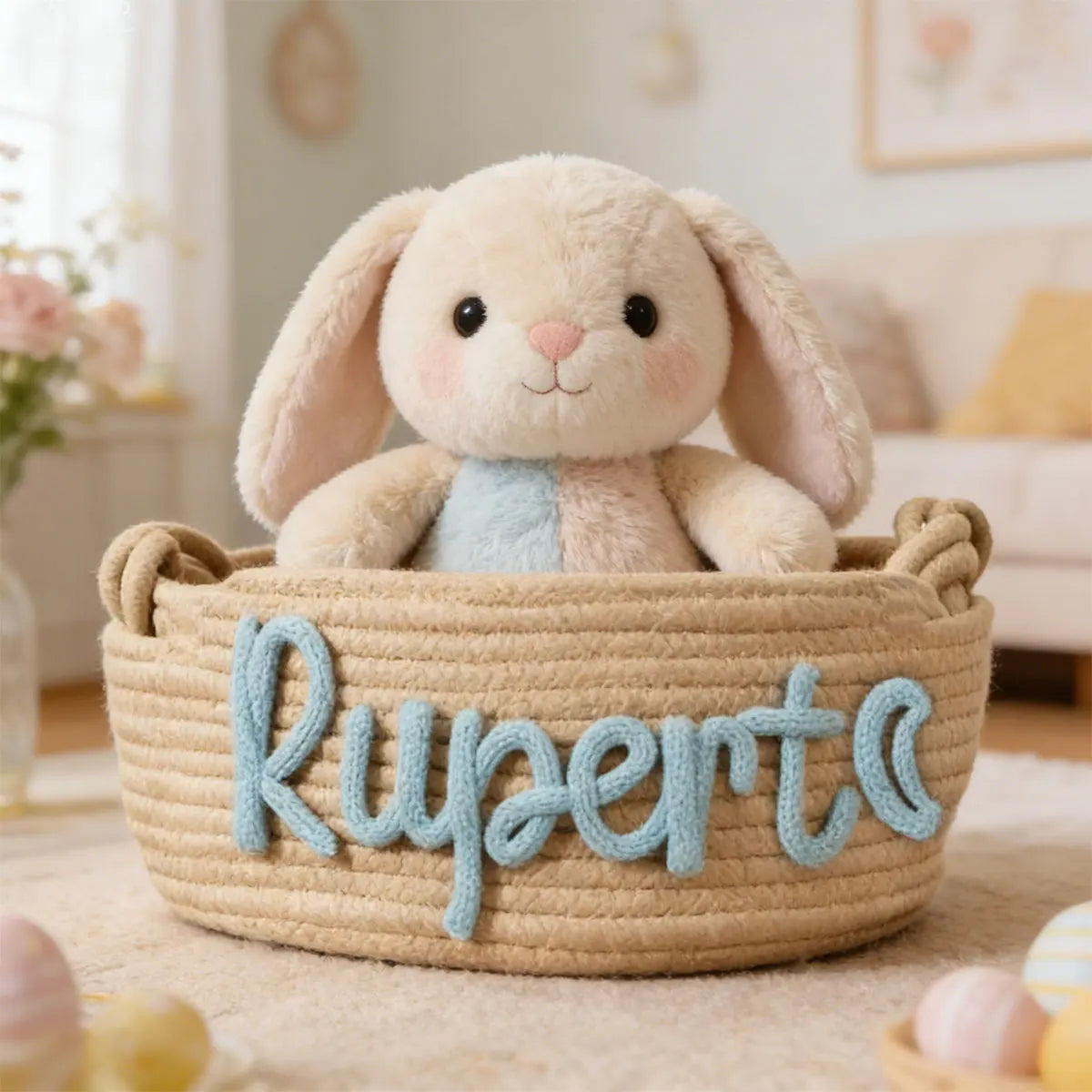Personalized Woven Storage Basket with Letter – Custom Star Sun Moon Gift Basket