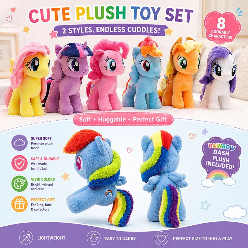 My Little Pony Plush Toy 28cm Cute Pony Stuffed Doll Soft Huggable Rainbow Pinkie Pie Birthday Gift Collection