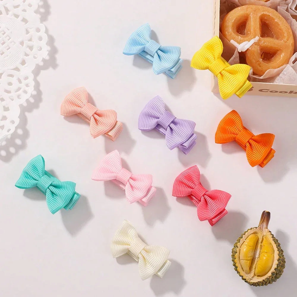10pcs/set Cute Mini Hair Baby Bow Clips for Girls Lovely  Ribbon Handmade Bowbots Hairpins Headwear Kid Hair Accessories