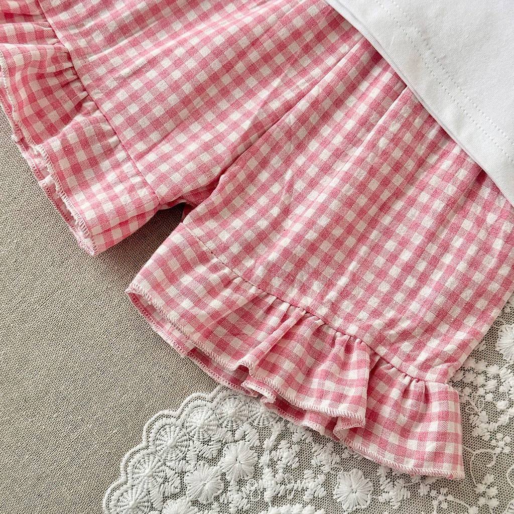 0-3Y Toddler Infant Kid Baby Girl Clothes Sets Soft Short Sleeve T-Shirt Heart Shaped Sticker Tops Striped Shorts