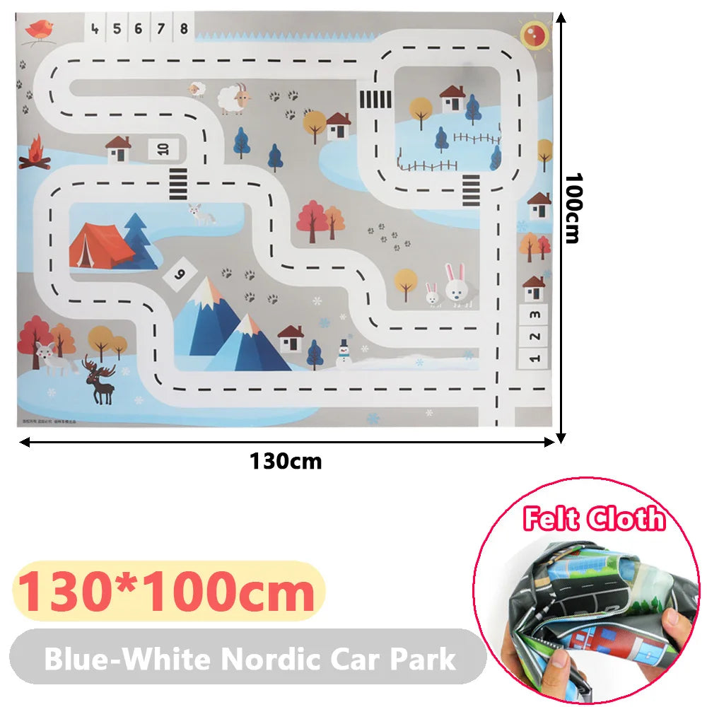 Play Mat 130x100cm City Traffic Road Map For Kids Non Toxic Materials Foldable Nordic Style Rug