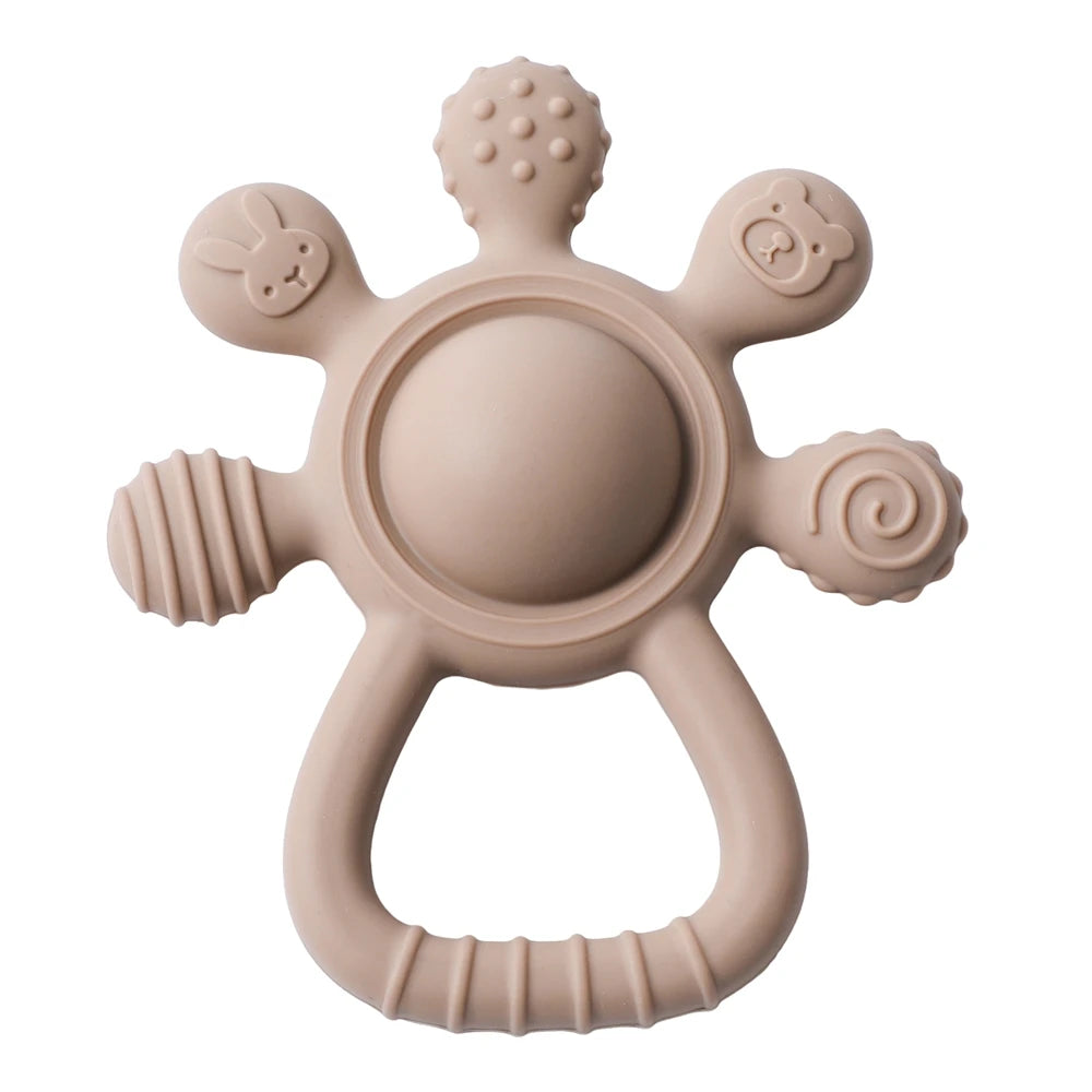 Silicone Baby Teether Rattle Soothing Toy 0-12 Months Bpa Free Food Grade Hand Bell 001