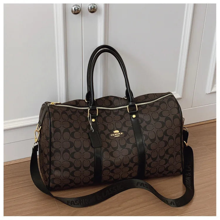 Classic Vintage Monogram Travel Duffle Bag, Trendy Versatile Overnight Weekender Bag with Top Handles & Adjustable Strap