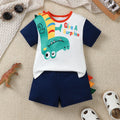 2Pcs Boy baby Casual Set Cartoon Dinosaur short sleeved+navy blue shorts set for Handsome Boys 0-3 Years old Summer set
