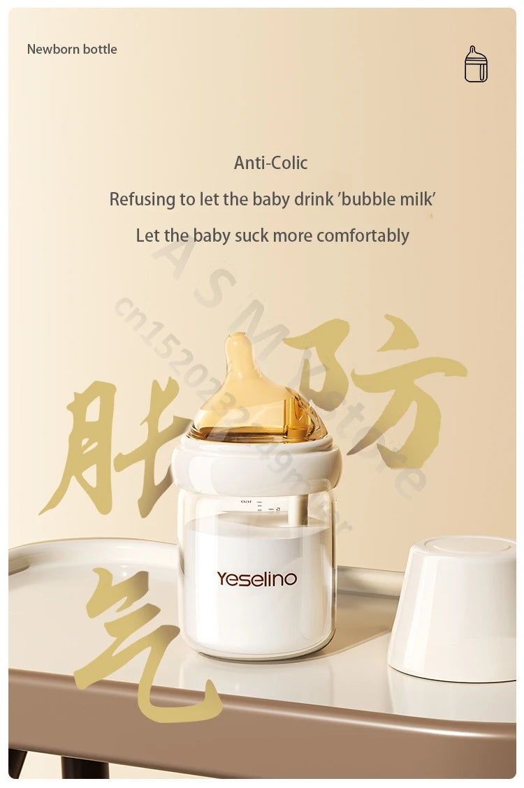 Yeselino 6th gen anti-colic newborn glass bottle, 0-6 months