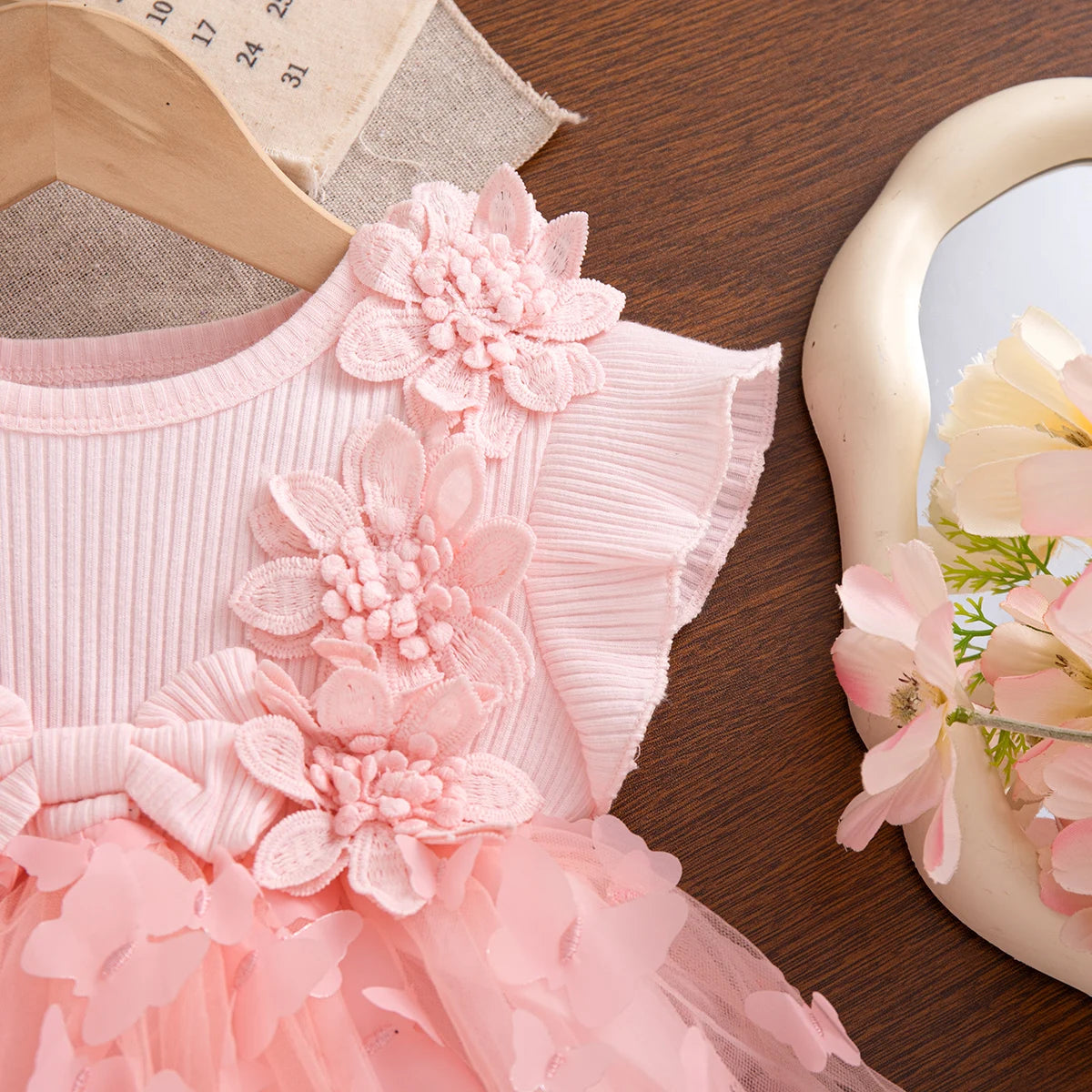 Summer Fashion Solid Color Toddler Princess Fairy Dress Korean Style Sweet Pink Bow Birthday Party Baby Girl Butterfly Dress