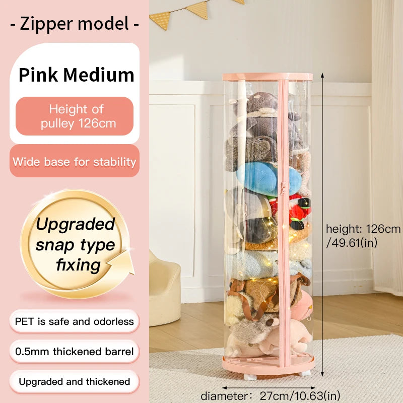 Transparent Doll Storage Box Circular Organizer For Plush Toys With Clear Zipper Closure K01