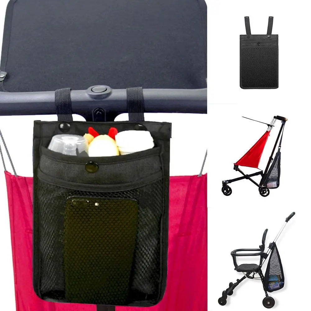 Mesh Baby Stroller Net Pocket Large Capacity Solid Color Baby Pram Organizer Pram Buggy Triangle Bag Hanging Carriage Bag