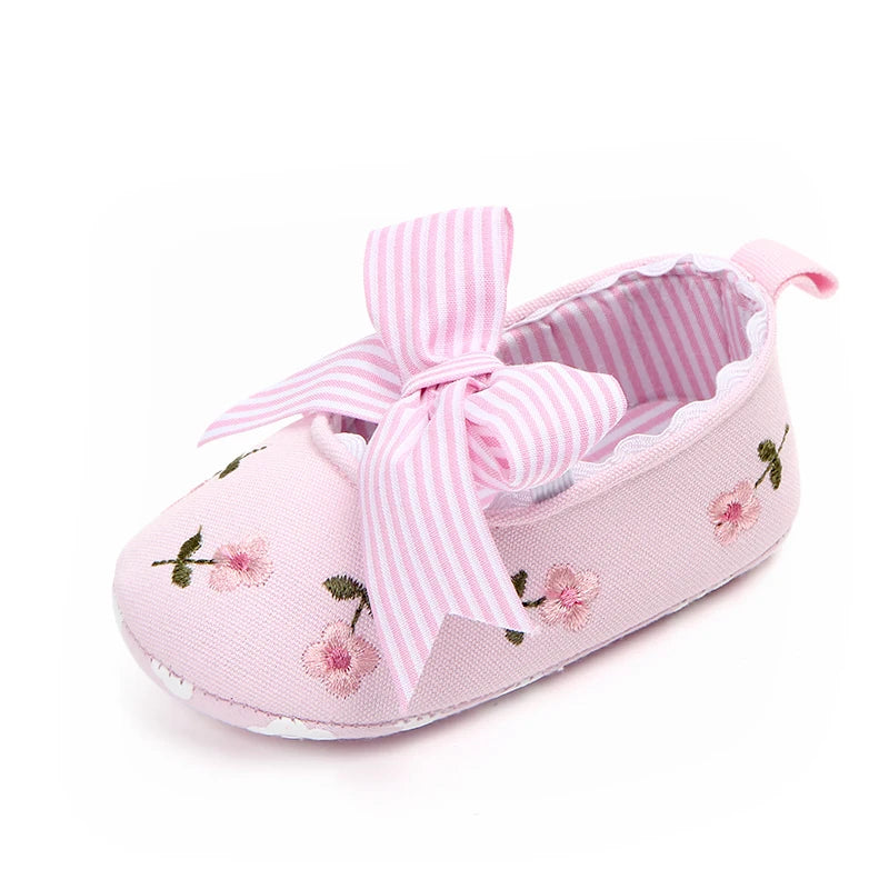 Baby Flower Bow Princess Shoes For First Walkers Soft Soles Non-Slip Infant Shoes