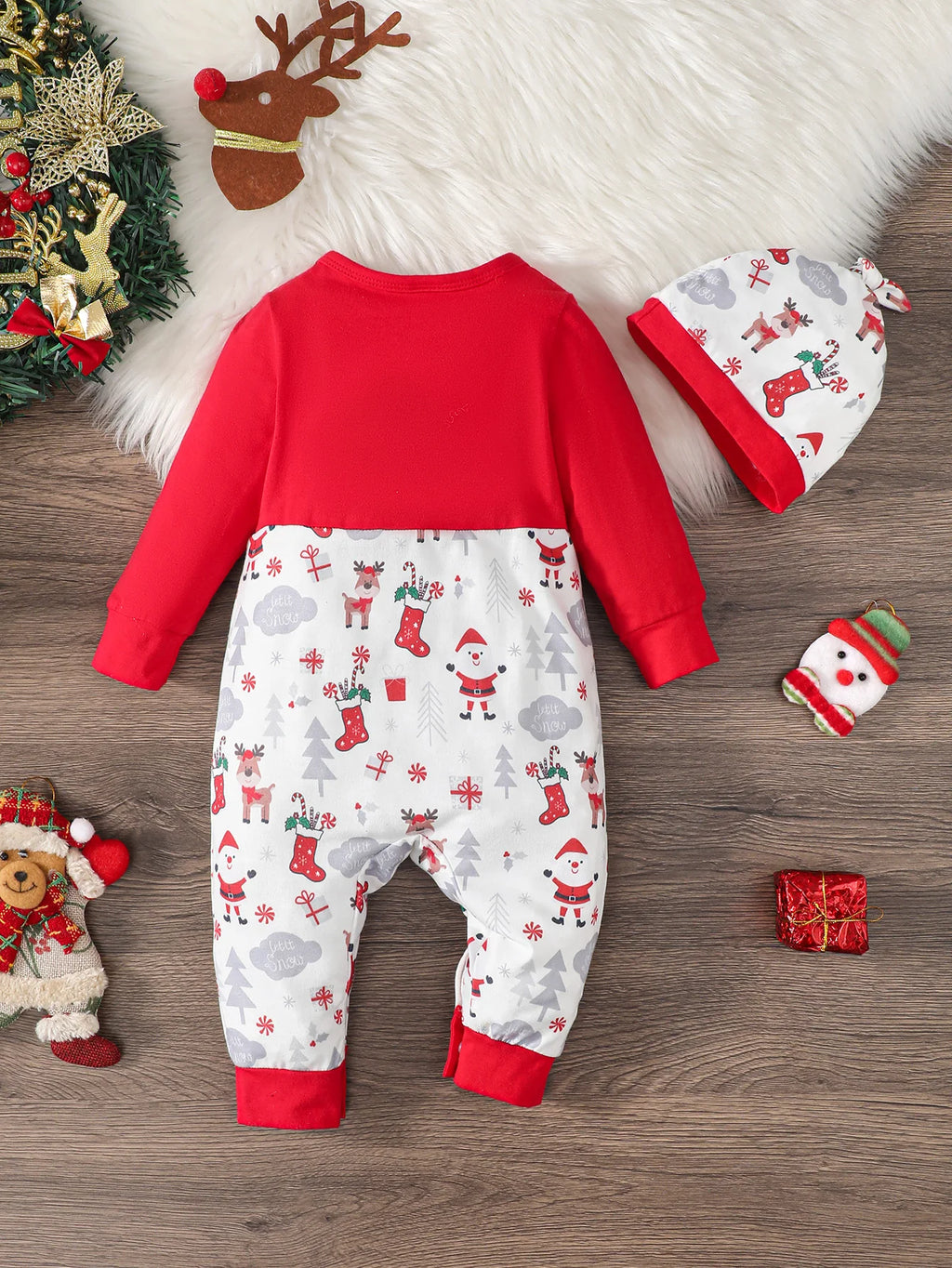 Newborn Baby Boy Christmas Costume Santa Claus Bow Jumpsuit+Hat 0-24 Months Baby Boy Festival Party Little Gentleman Jumpsuit