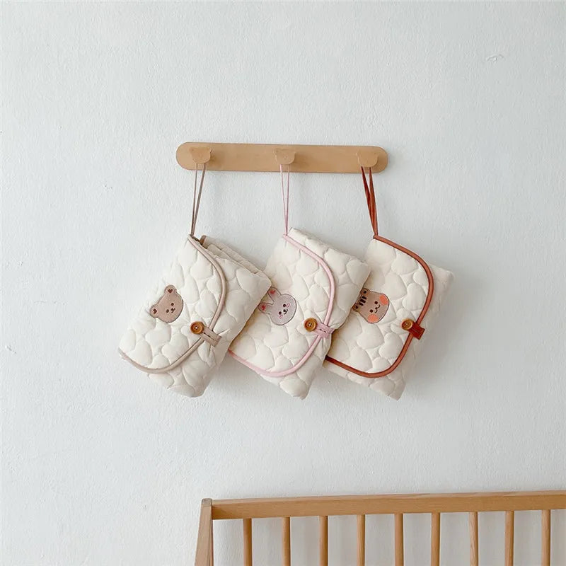 Portable Baby Diaper Changing Pad for Newborn Quilted Bear Foldable Waterproof Diaper Mat Infant Urine Pad Reusable Baby Items