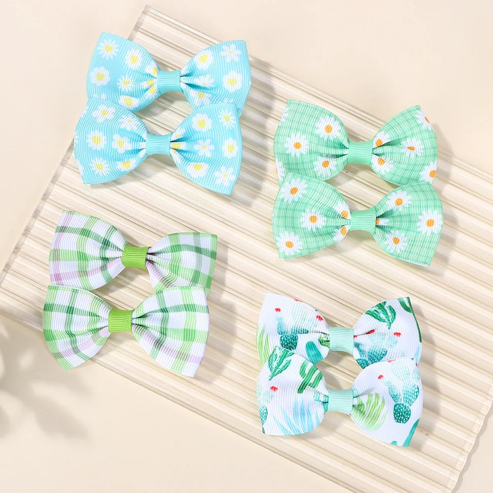 Random 60Pcs Cartoon Printing Hair Bows Hair Clip Baby Girls Hairbangs Hairgripes Fresh Rural Style Kids Headwear