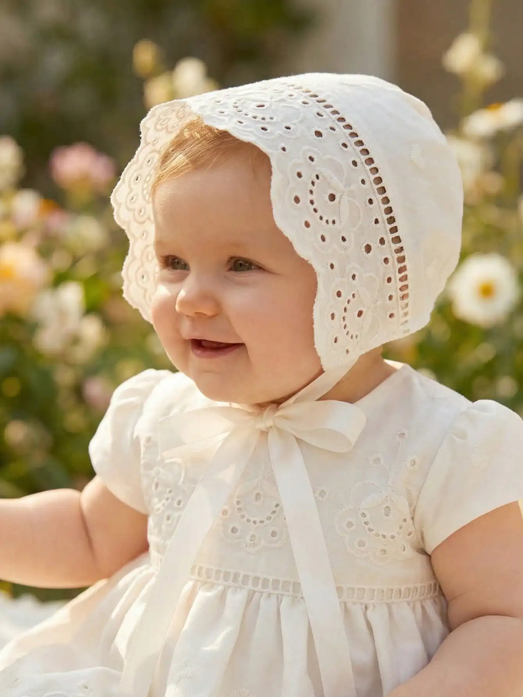 1Pc Retro Court Style Beige Embroidery Lace Baby Hat Soft Floral Bonnet For Newborn Girls 0-3/3-6 Months