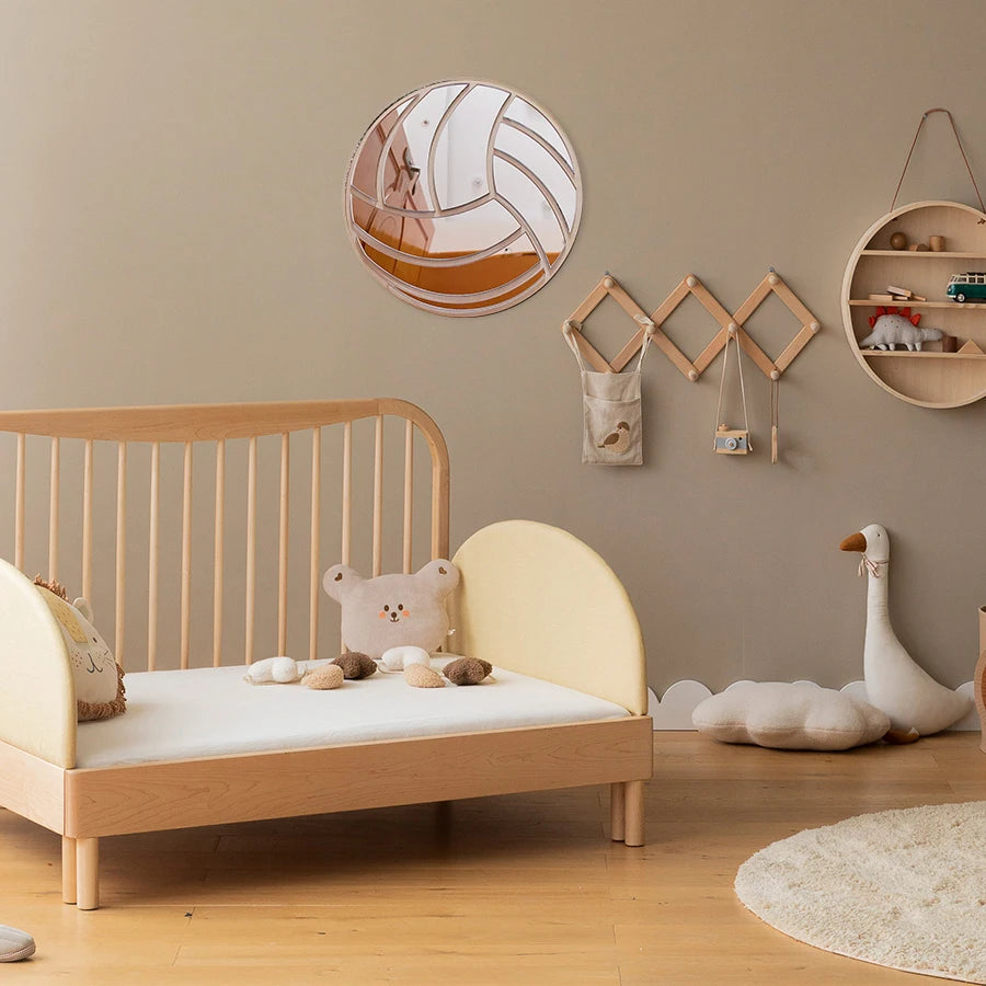 Ins Nordic Style Wooden Acrylic Volleyball Shatterproof Mirror Cute Home Decor Background Mirror Boys and Girls Room Decoration Mirror Is the Most Beautiful Decorative Gift for Bedroom and Living Room.