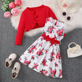 Children's clothing girls' Dress Pretty Flower Sleeveless Dress+ Shawl+belt 3Pcs/Set 4-7 Year Girls' Spring Autumn Fashion Dress