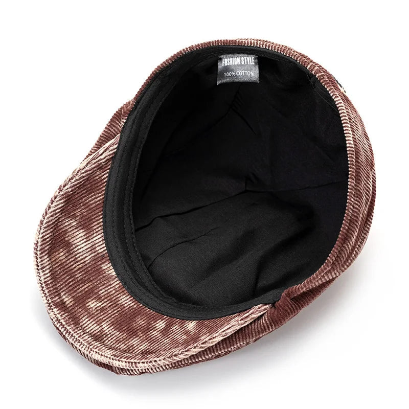 American Retro Tie-Dye Reversible Corduroy Duckbill Cap Womens Fashion Hat With Washed Fabric