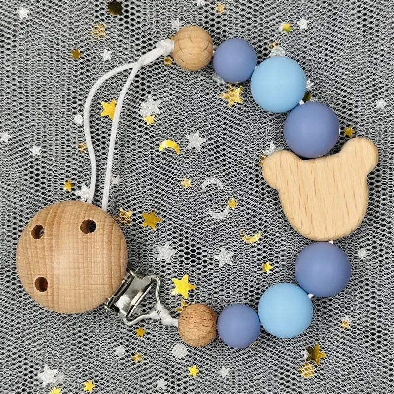 Personalized Baby Pacifier Clip with Name – Silicone Bead Dummy Holder & Teether