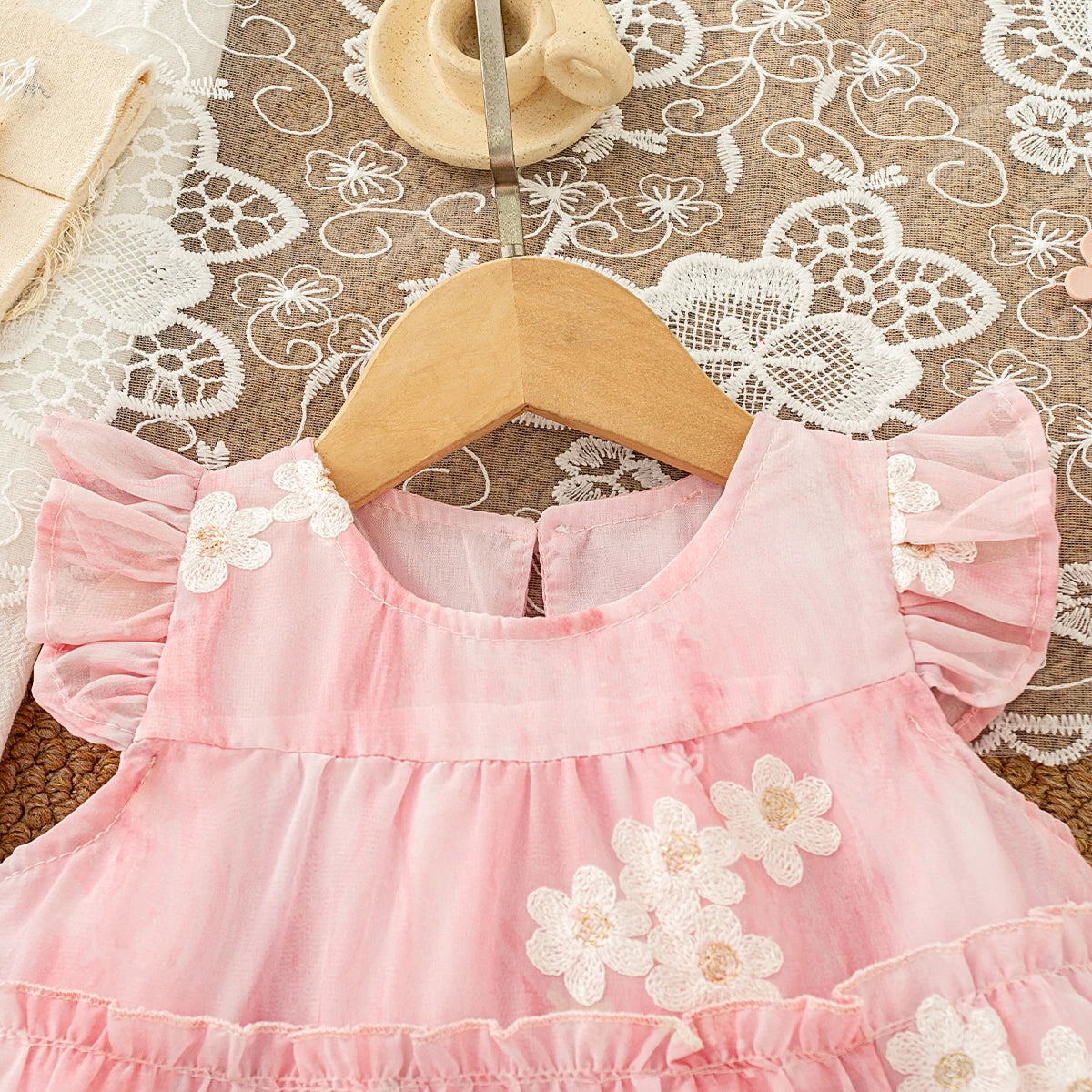 Baby Clothes for Girl Summer Fashion Floral Purple Birthday Party Baby Girl Fairy Dress Korean Style Sweet Toddler Tulle Dress