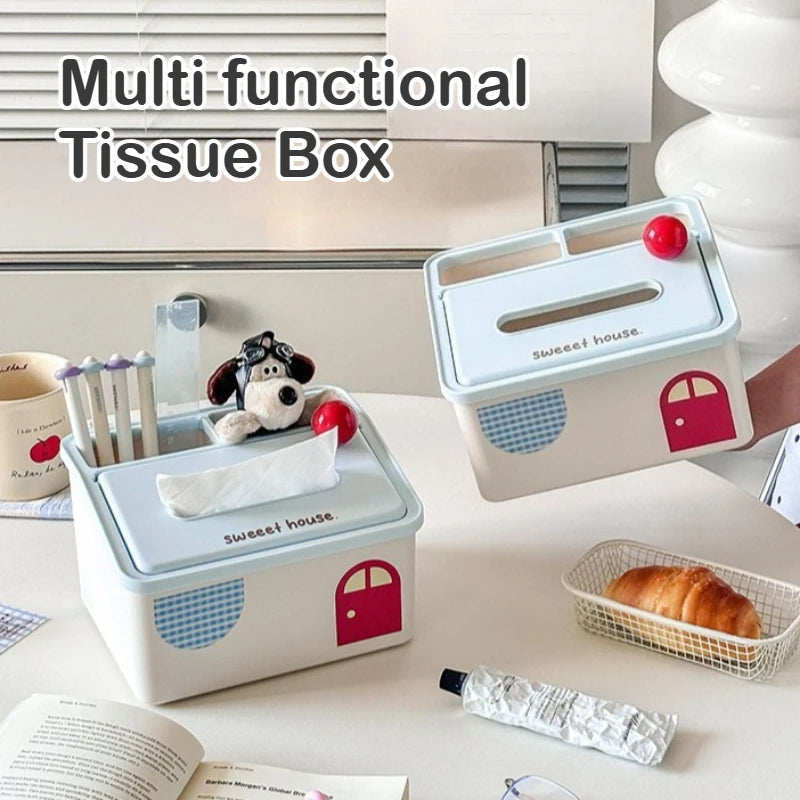Cartoon Tissue Box Desktop Multi Functional Large Capacity Storage Box Cute Paper Towel Box Paper Drawer for Room Coffee Table