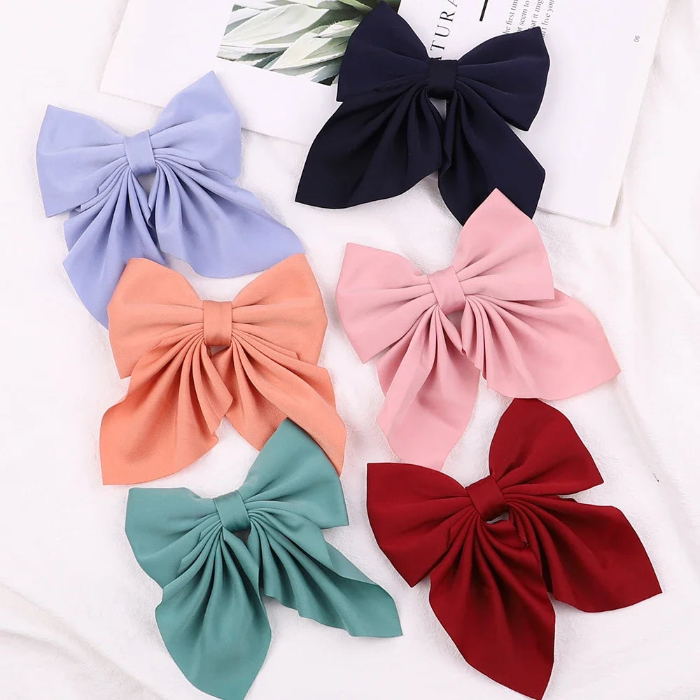5Piece Mixed Color Ribbon Bow Girls Hair Clips Elegant Solid Color Bow Hair Accessories Hair Clips for Girls Headwear