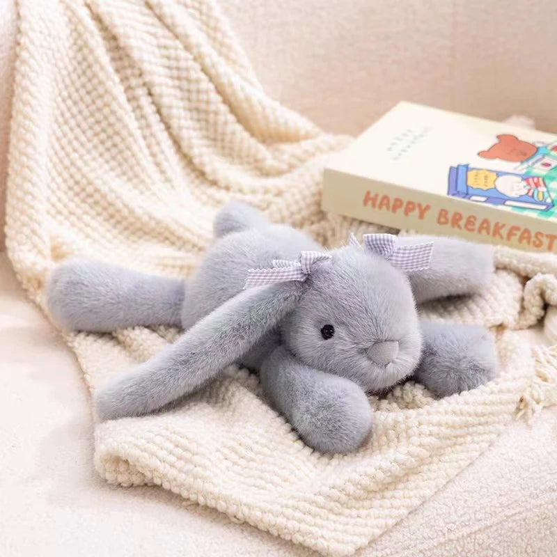 35CM Kawaii Bunny Plush Toy Ultra-Soft Long Ear Shy Rabbit Pillow Collectible Doll for Kids Birthday Easter Funny Party Gift