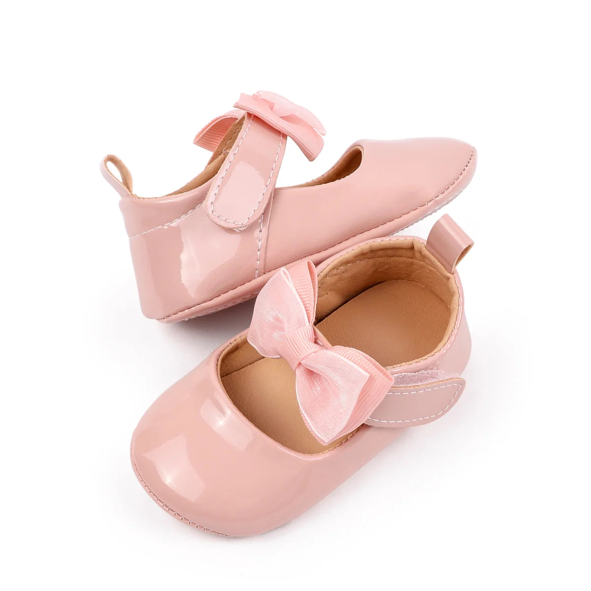 Spring And Autumn Baby Girls Cute Solid Color Bowknot Decor Soft Sole Flats Shoes First Walkers Non-Slip  Princess Shoes 0-18M