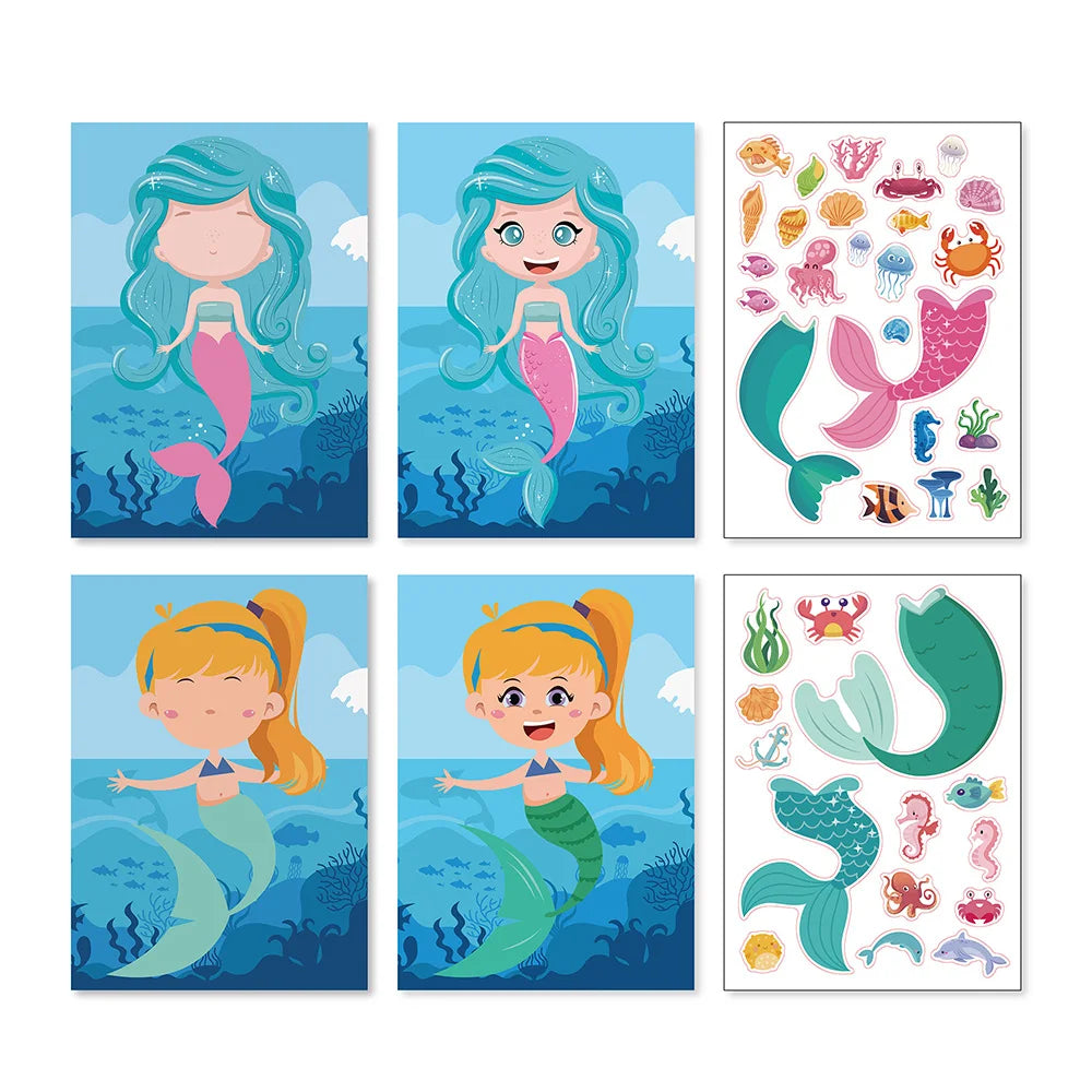 Make a Face DIY Animal Princess Dinosaur Jigsaw Stickers Kids Puzzle Games Funny Cartoon Educational Craft Stickers Toy For Baby