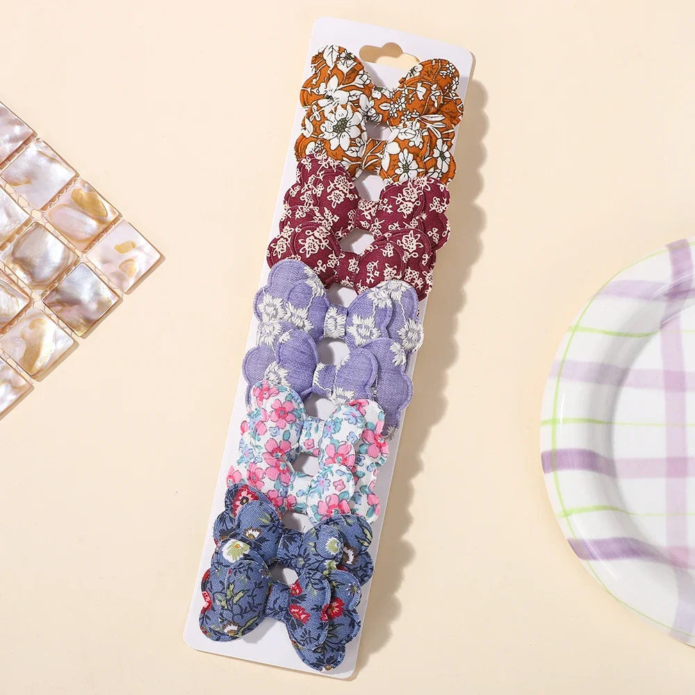 BABY BOWS 10Pcs Lot Candy Colorful Bowknot Hair Clips Cotton Printed for Girls Kids Bangs