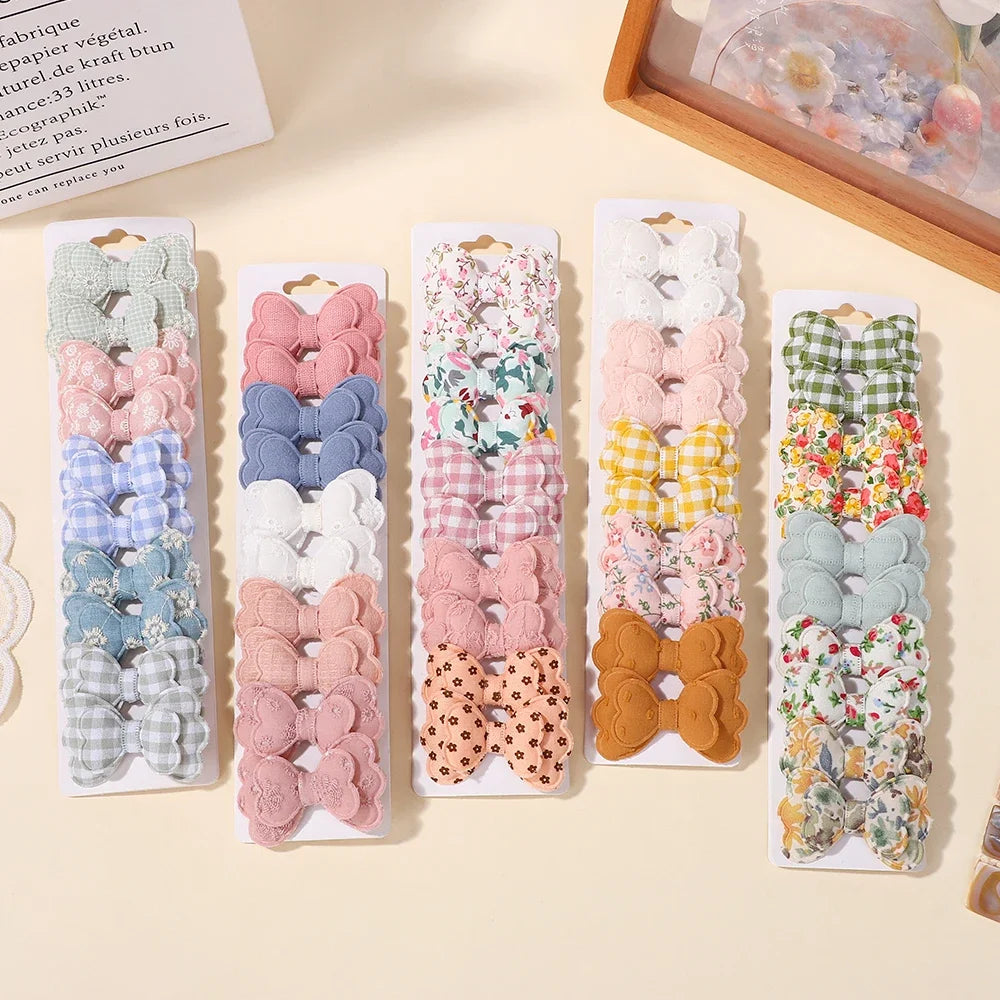 BABY BOWS 10Pcs/lot Candy Colorful Bowknot High Quality Cotton Printed Hair Clip Girls Kids Bangs Hairgripes Accessories
