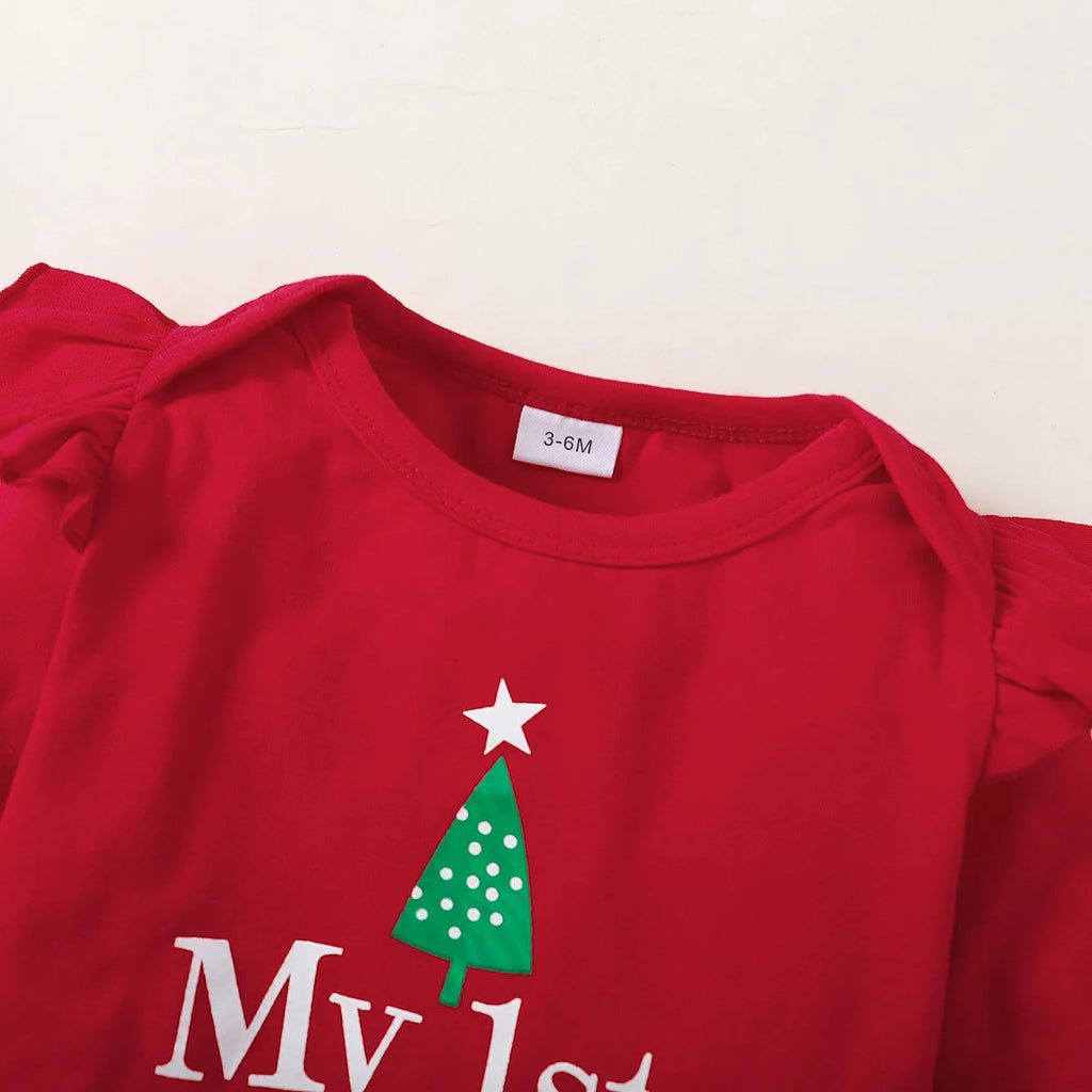 3Pcs Christmas Set Letter Printed Long sleeved Bodysuit Bow Checkered Pants+Headband Suitable 0-18 Months Baby Girl Holiday Set