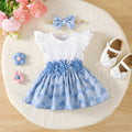 Baby Girl dress Round neck Flying sleeves Heart print Dress+Bow for 0-18 Months Summer Baby girl Fashion Sweet Princess Dress