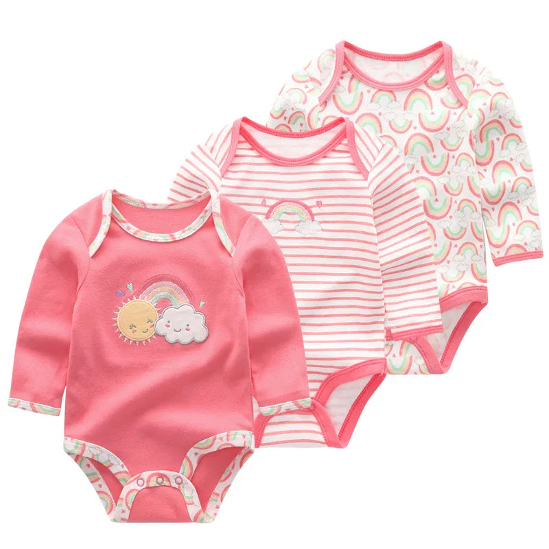 Kiddiezoom 3 Pcs/Lot Spring Autumn Cartoon Long Sleeve Newborn Baby Boy Girl Bodysuits 100%Cotton Soft Infants Clothes