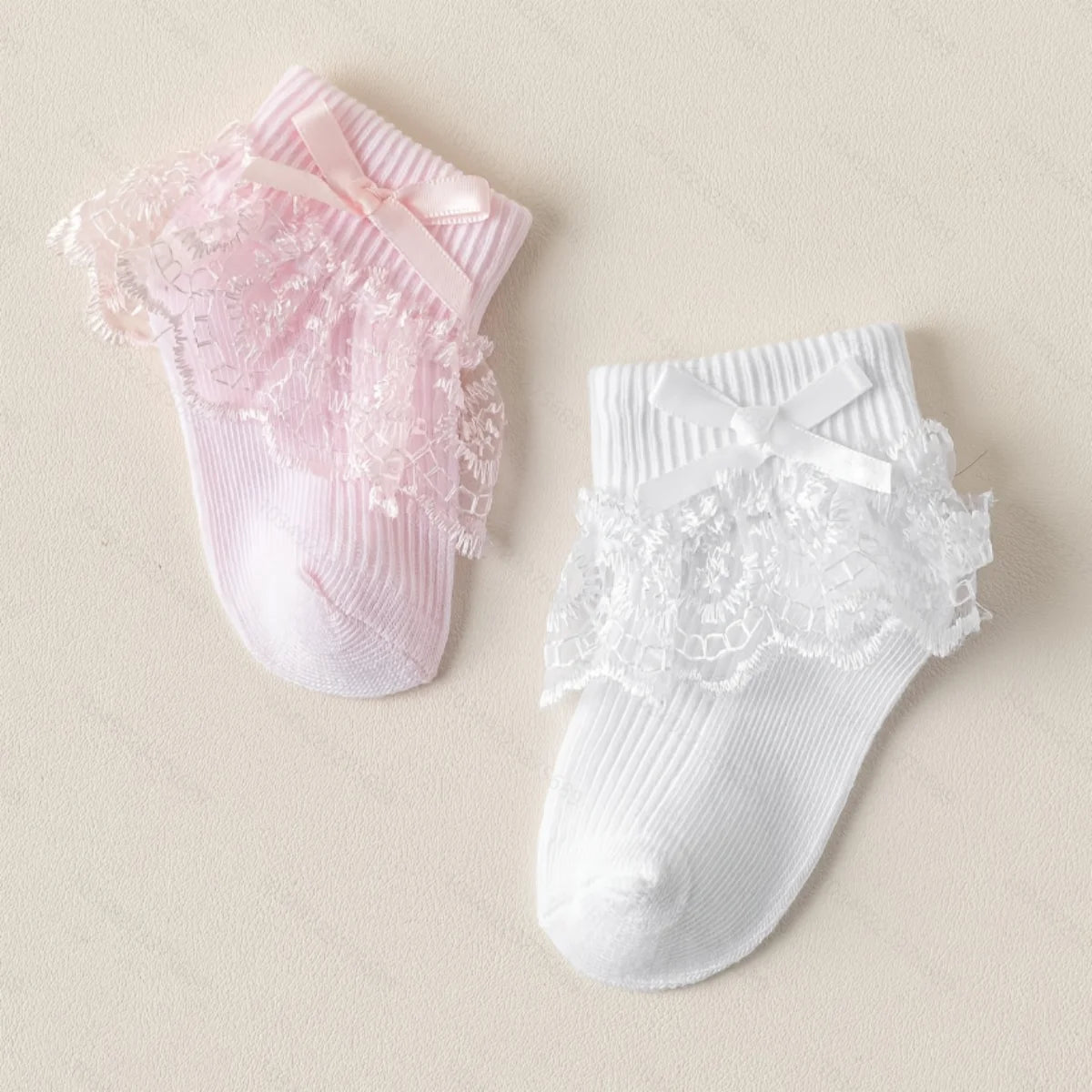 5 Pairs Baby Girl Socks with Big Satin Bow, Multicolor Cotton Toddler Socks, Soft Breathable Kids Socks for 0-3 Years, Cute Prin