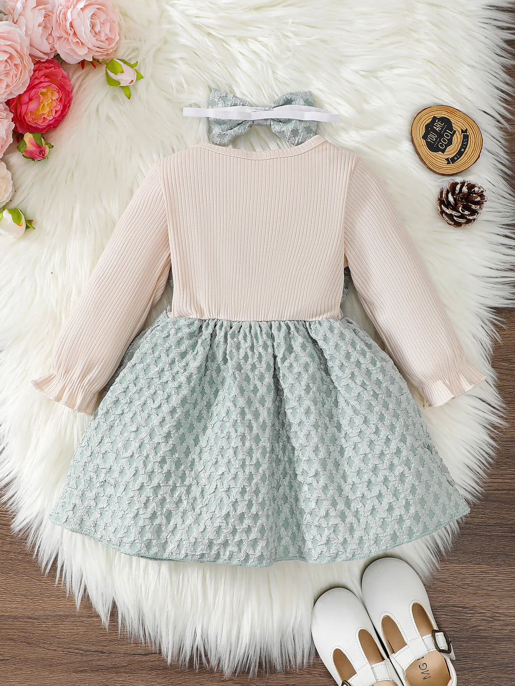 2Pcs Toddler Baby Girl Dress Bow Spring Autumn Princess Dress+Headband 0-3 Year old Cute Little girl Festival Party Dress