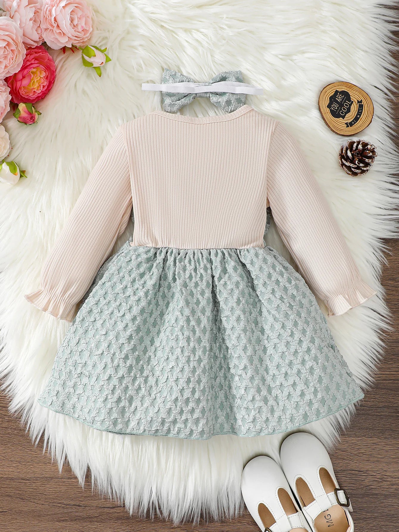 2Pcs Toddler Baby Girl Dress Bow Spring Autumn Princess Dress+Headband 0-3 Year old Cute Little girl Festival Party Dress