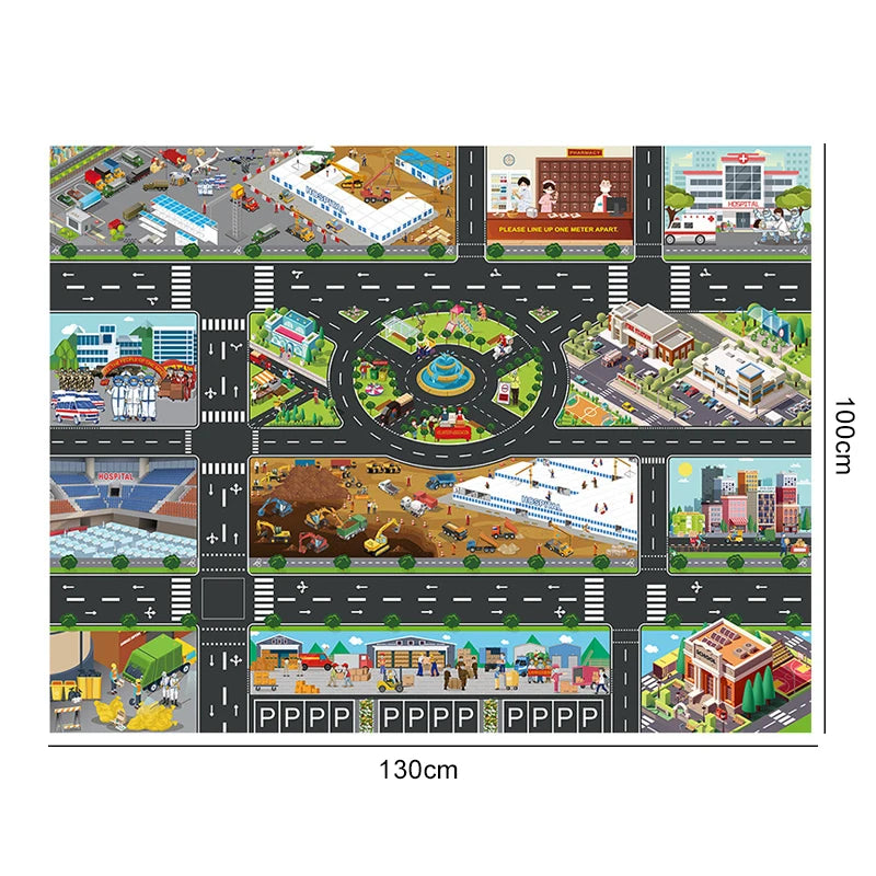 TMZ 130x100cm Baby Crawling Mat Cartoon City Traffic Map Non Slip Playmat For Kids