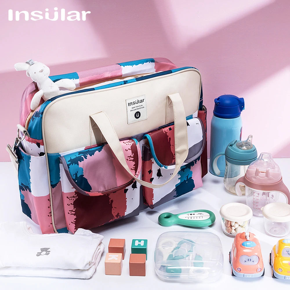 Insular Baby Diaper Bags Large Capacity Mommy Travel Shoulder Bag Waterproof Baby Nappy Bag Portable Stroller Bag For Baby Care